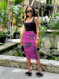 Chic Gauze Printing Ruched Elastic Skirt For Women