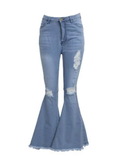 Easy Matching Springy Solid Ripped Flare Jeans -V For Vendetta Shop P 20210917144330377 299