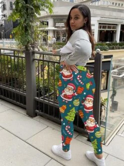 Casual Santa Claus Print Legging Long Pant For Women