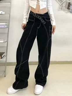 Street Ladies Loose Straight Black Denim Jeans Pant -V For Vendetta Shop P 20211208114551350 953