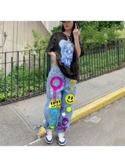 Street Fashion Printing Women's Jeans -V For Vendetta Shop P 20220808123546489 530