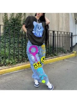 Street Fashion Printing Women's Jeans -V For Vendetta Shop P 20220808123549011 362