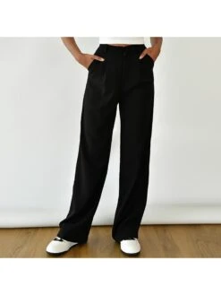 Casual Solid Loose Straight Leg Pants For Work