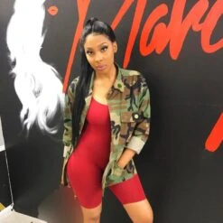 Casual Turndown Neck Green Camouflage Pocket Women's Jacket