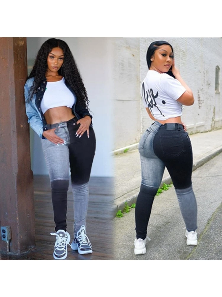 Contrast Color Black Pencil Jeans For Women 3 Contrast Color Black Pencil Jeans For Women - Image 3