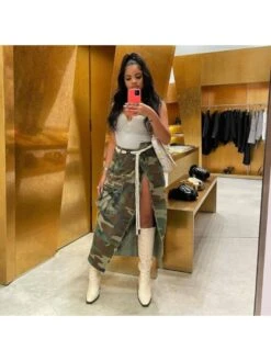 Camouflage Tassels Split Hem Long Skirt -V For Vendetta Shop P 20230720210610005 858
