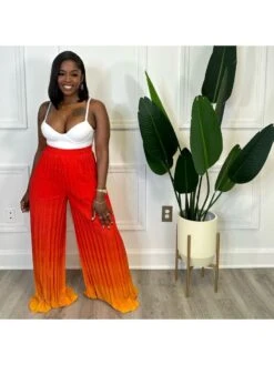 Fashion Gradient Color Pleated Loose Pants