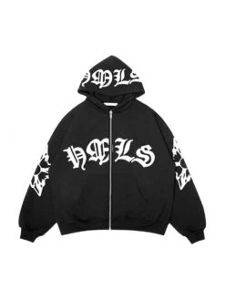 Letter Printing Zipper Hooded Coats