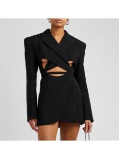 Cut Outs Tie Wrap Cropped Long Sleeve Blazers