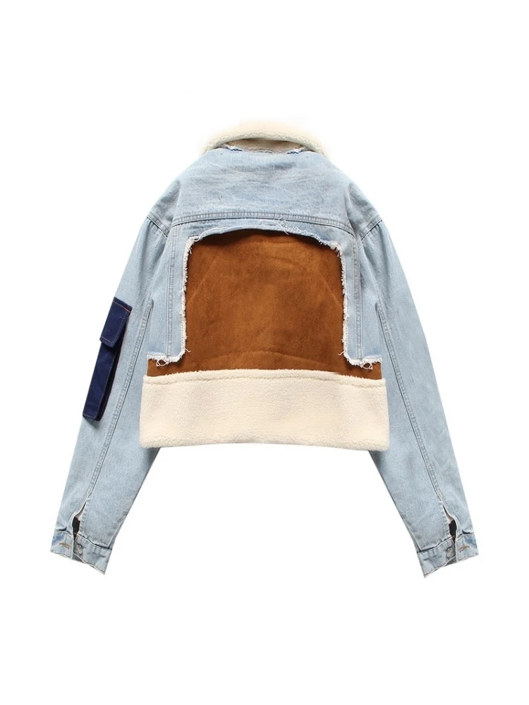 Colorblock Lambswool Denim Patchwork Jacket 8 Colorblock Lambswool Denim Patchwork Jacket - Image 8