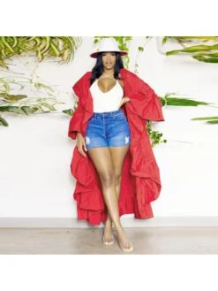 Ruffle Tulip Sleeve Peplum Shawl Coats