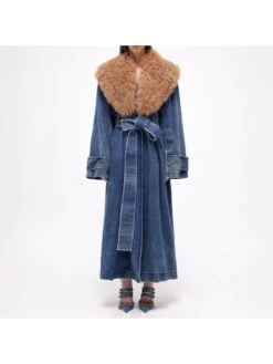 Detachable Fur Lapel Collar Denim Bandage Jackets
