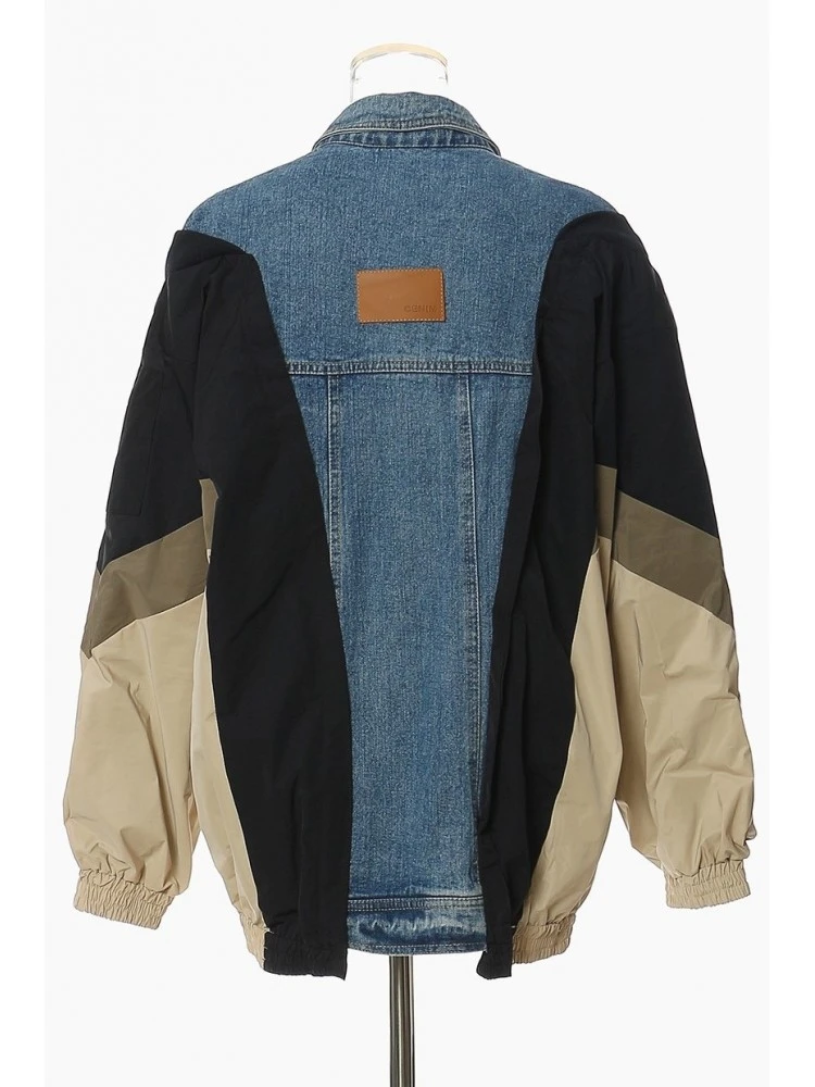 Colorblock Denim Patchwork Baseball Jacket 5 Colorblock Denim Patchwork Baseball Jacket - Image 5