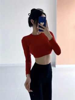 Solid Color Crew Neck Backless Yoga -V For Vendetta Shop P 20231110151710771 595