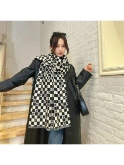 Colorblock Fringe Cashmere Shawl