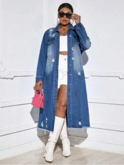 Distressed Gradient Color Patchwork Denim Coat