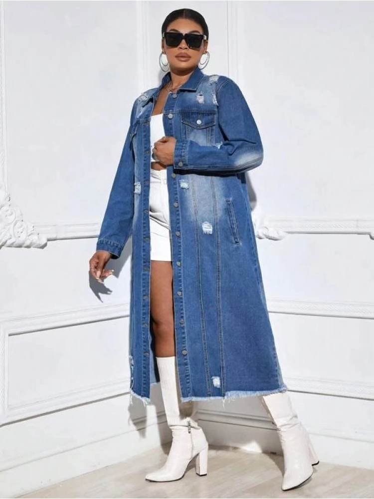 Distressed Gradient Color Patchwork Denim Coat 2 Distressed Gradient Color Patchwork Denim Coat - Image 2