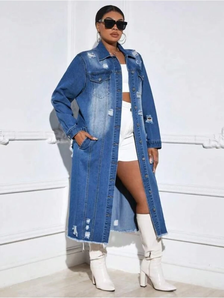 Distressed Gradient Color Patchwork Denim Coat 3 Distressed Gradient Color Patchwork Denim Coat - Image 3