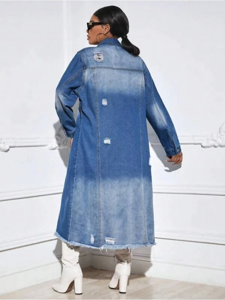 Distressed Gradient Color Patchwork Denim Coat 4 Distressed Gradient Color Patchwork Denim Coat - Image 4