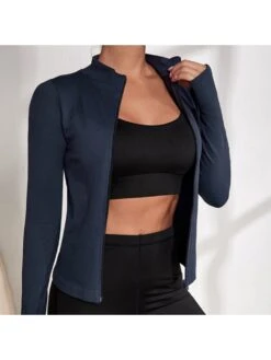 Solid Color Long Sleeve Zipper Yoga Coat