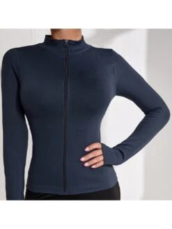 Solid Color Long Sleeve Zipper Yoga Coat -V For Vendetta Shop P 20231124104604952 753