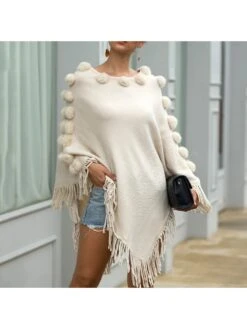 Patchwork Batwing Sleeve Knitting Cape