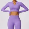 Solid Color Long Sleeve Zipper Yoga Top