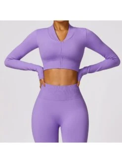 Solid Color Long Sleeve Zipper Yoga Top