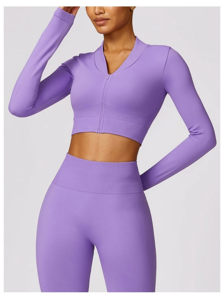 Solid Color Long Sleeve Zipper Yoga Top 2 Solid Color Long Sleeve Zipper Yoga Top - Image 2