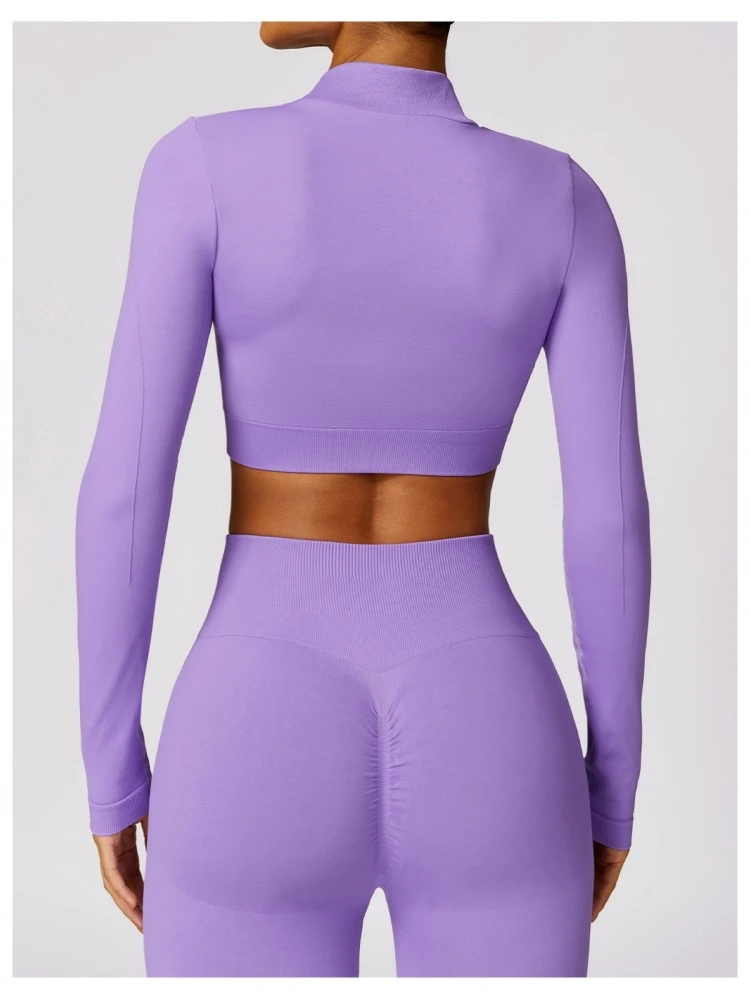 Solid Color Long Sleeve Zipper Yoga Top 3 Solid Color Long Sleeve Zipper Yoga Top - Image 3