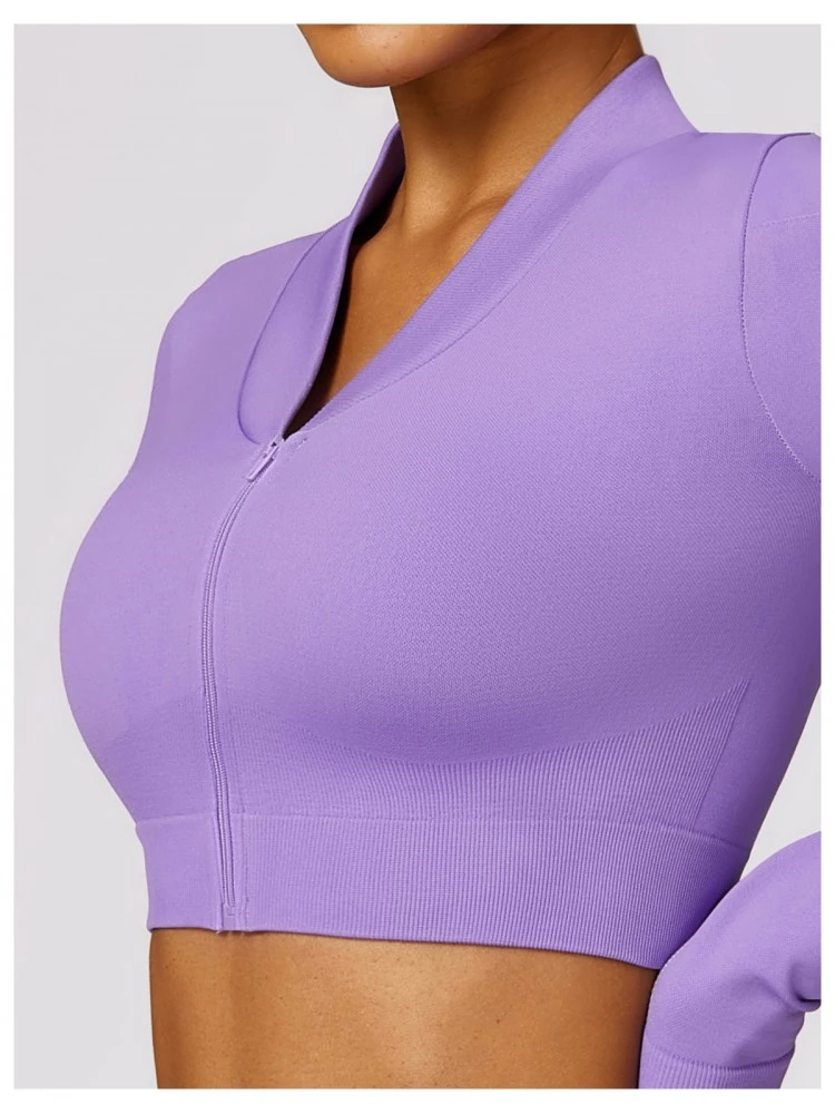Solid Color Long Sleeve Zipper Yoga Top 4 Solid Color Long Sleeve Zipper Yoga Top - Image 4