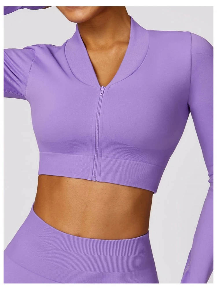 Solid Color Long Sleeve Zipper Yoga Top 5 Solid Color Long Sleeve Zipper Yoga Top - Image 5