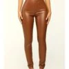 Solid Color PU High Rise Pants