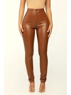 Solid Color PU High Rise Pants