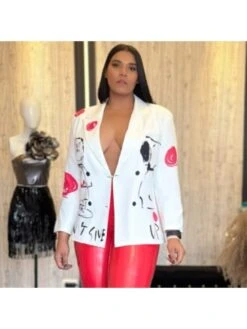 Cartoon Pattern Lapel Neck Pin Patchwork Blazers