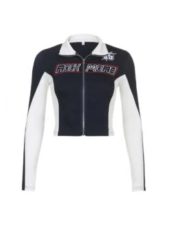 Letter Pattern Long Sleeve Cropped Zipper Jackets 11 Letter Pattern Long Sleeve Cropped Zipper Jackets -V For Vendetta Shop P 20240123130244187 212