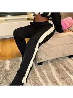Colorblock Drawstring Zipper Patchwork Pants