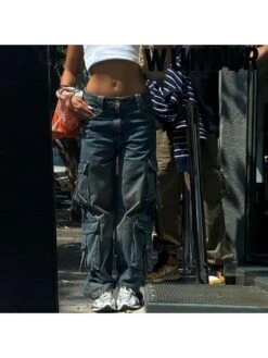 Denim Lace Up Multi Pocket Cargo Jeans -V For Vendetta Shop P 20240416140529197 889