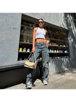 Denim Lace Up Multi Pocket Cargo Jeans -V For Vendetta Shop P 20240416140529773 579