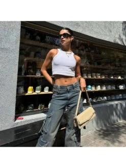 Denim Lace Up Multi Pocket Cargo Jeans -V For Vendetta Shop P 20240416140531012 375