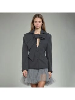 Lace Up Patchwork Single Breasted Blazers