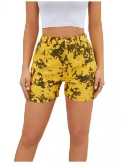 Colorblock Denim Mid-rise Shorts