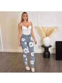 Solid Color Denim Fitted Jeans