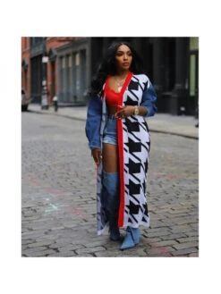 Colorblock Houndstooth Long Shawl