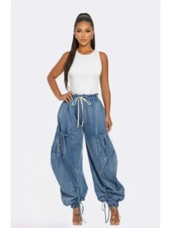 Bow Drawstring Lace-Up Denim Mid-rise Jeans -V For Vendetta Shop P 20240612183210331 668