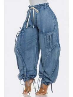 Bow Drawstring Lace-Up Denim Mid-rise Jeans -V For Vendetta Shop P 20240612183211452 250