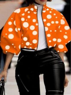 Polka Dots Zipper Cropped Coats