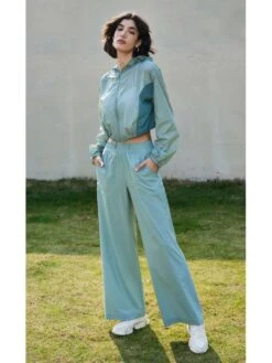 Colorblock Drawstring Loose Coat