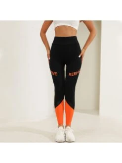 Colorblock Letter Pattern Slim Leggings