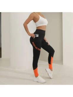 Colorblock Letter Pattern Slim Leggings -V For Vendetta Shop P 20240621094008790 417